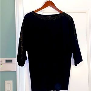 Talbots Dolman Sleeve Black Sequin Trimmed Sweater